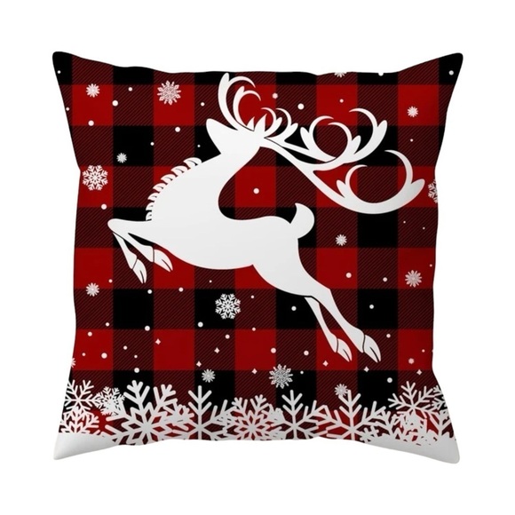Pillow Cover Snowflake Deer Farmhouse Plaid Zippered Red Black Large 17.7 in - Picture 2 of 14